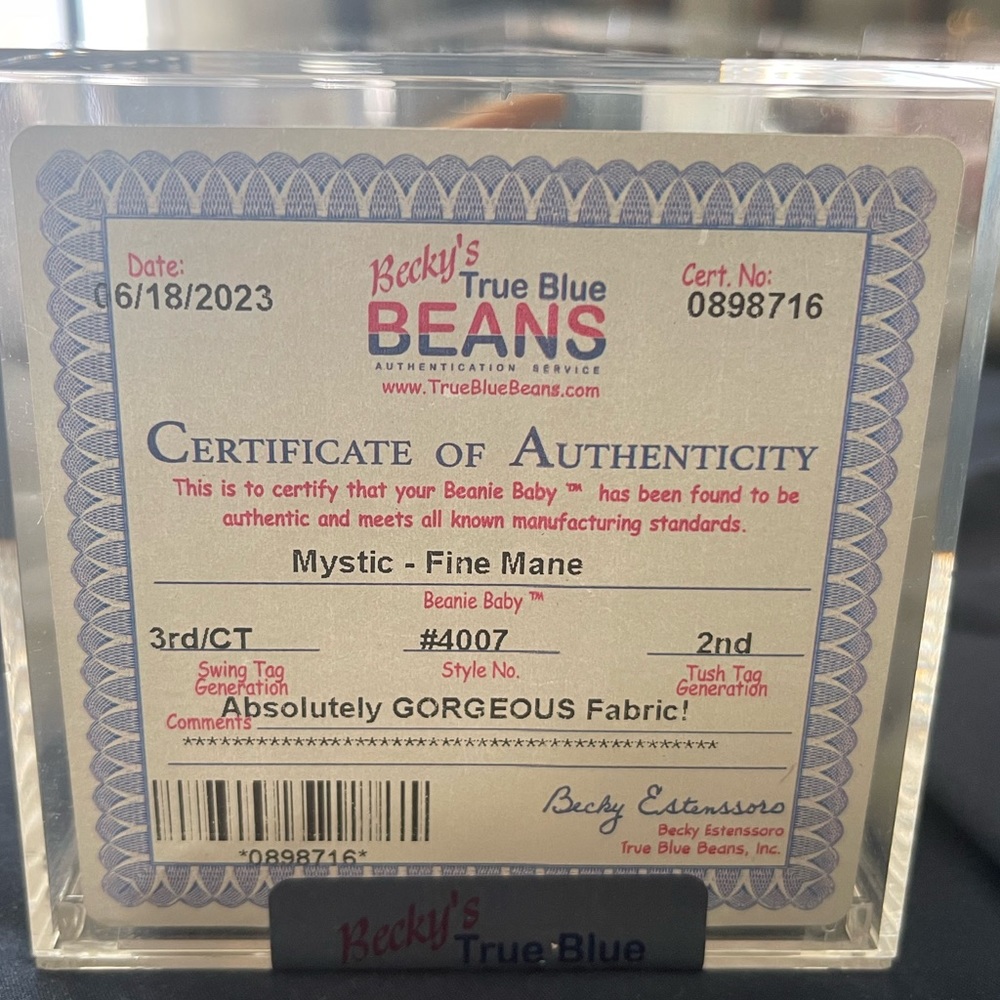 Ty beanie baby mystic fine hair 3/1 TBB Auth